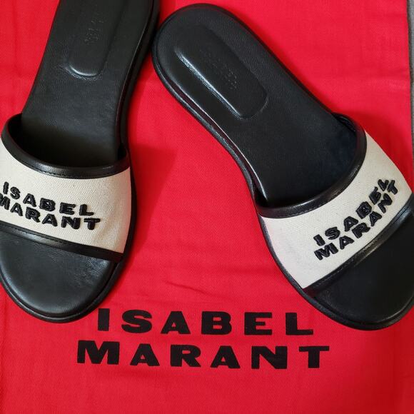 Isabel Marant Vikee Slides in Ecru & Black Size 39/9 Casual Designer - Picture 1 of 16
